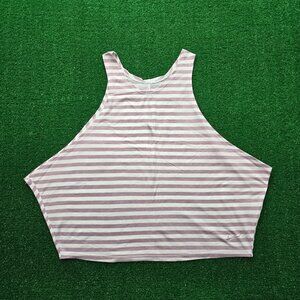 Nike Tank Top‎ Womens Large Pink Striped Sleeveless Cropped Halter Gym Yoga